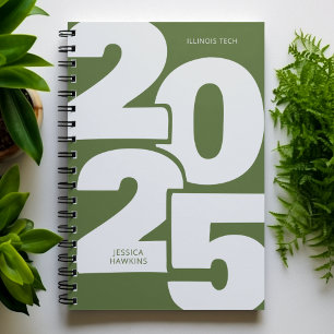 Dark Olive Green Overlapped Year Spiral Weekly Planner