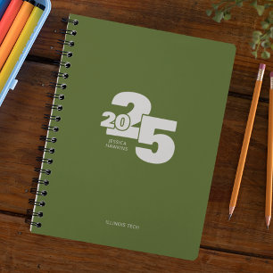 Dark Olive Green Overlapped Year Spiral Weekly Planner