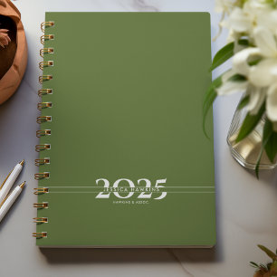 Dark Olive Green Overlapping Text Split Year Planner