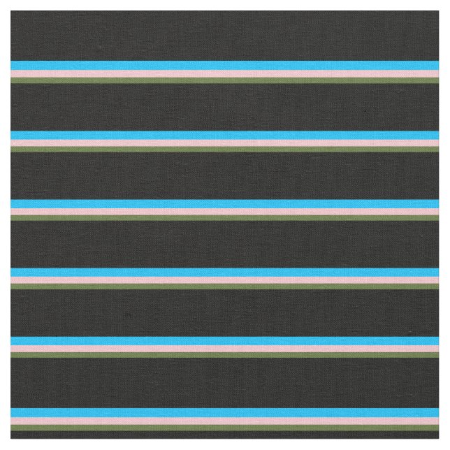 Dark Olive Green, Pink, Deep Sky Blue & Black Fabric (Close Up)