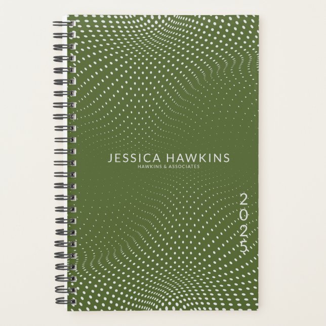 Dark Olive Green Pop Dots Year Weekly Planner (Front)