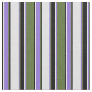 Dark Olive Green, Purple, Lavender & Black Stripes Fabric