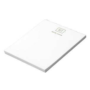 Dark Olive Green Simple Modern Monogram Notepad