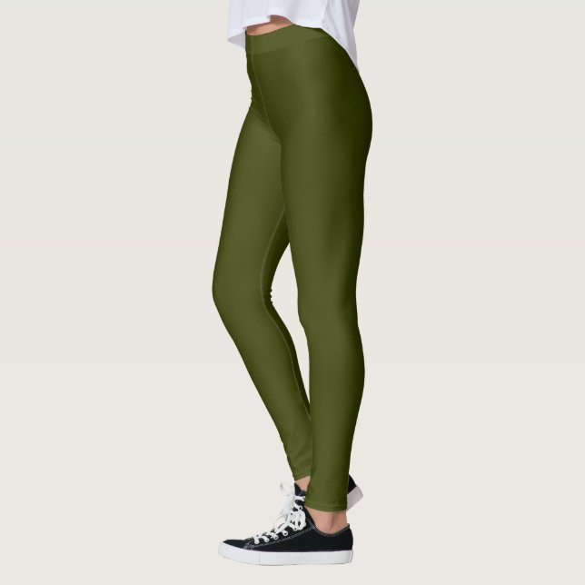 Dark olive green solid colour leggings (Left)