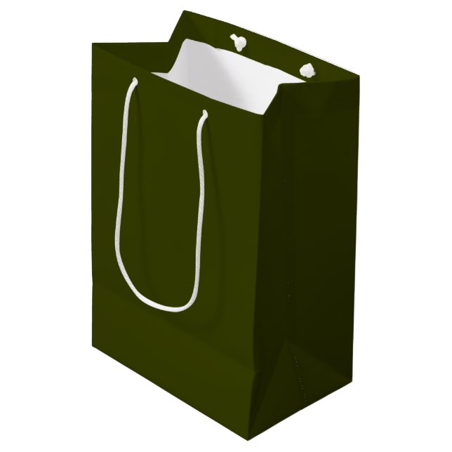 Dark olive green solid colour medium gift bag (Front Angled)