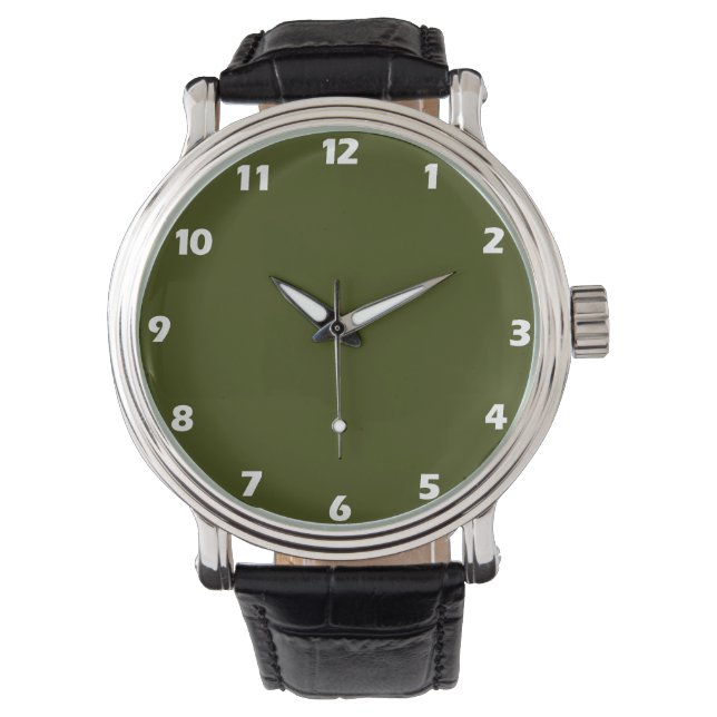 Dark olive green solid colour watch (Front)