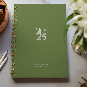 Dark Olive Green Split Year Spiral Weekly Planner