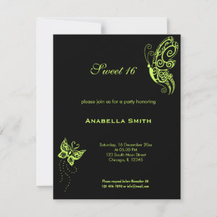 Dark Olive Green Sweet 16 Butterflies Invitation