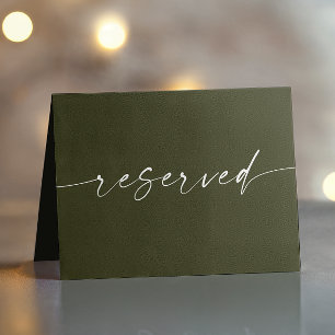 Dark Olive Green Wedding   Script Reserved Sign