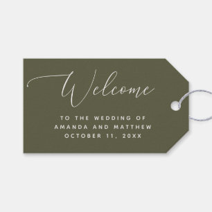 Dark Olive Green Wedding. Woodland Nature Welcome Gift Tags