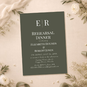 Dark Olive Monogram Rehearsal Dinner Invitation