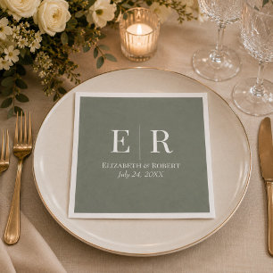 Dark Olive Monogram Wedding Napkin