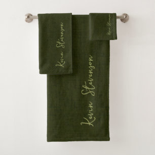 Dark olive textured  bath towel set