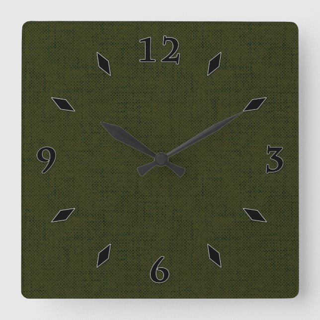 Dark olive textured  square wall clock (Front)