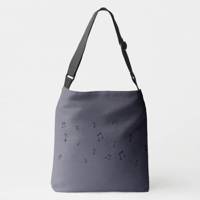 Dark Ombre Musical Notes Grey  Crossbody Bag (Back)