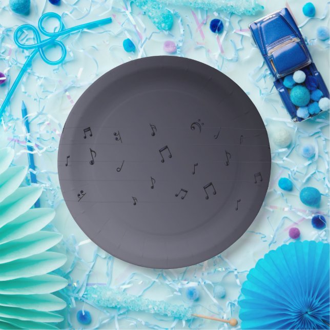 Dark Ombre Musical Notes Grey Paper Plate (Party)