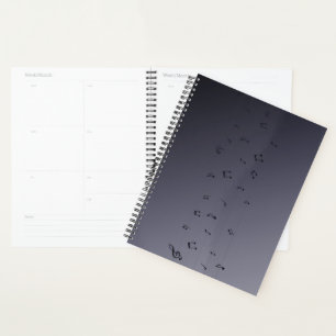 Dark Ombre Musical Notes Grey Planner
