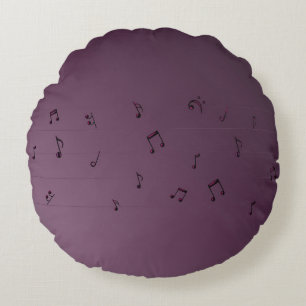 Dark Ombre Musical Notes Mauve Round Cushion