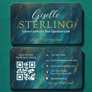 Dark Opal Glam Modern Lash Tech QR Code Business Card