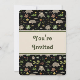 Dark Opossum Woodland Birthday Party Invitation