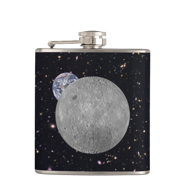 Dark or Far Side of the Moon Starry Sky Hip Flask (Front)