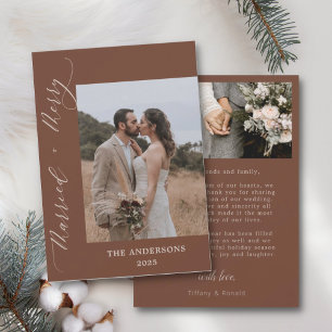 Dark Orange 2 Photo Merry Married Christmas Thank You Card