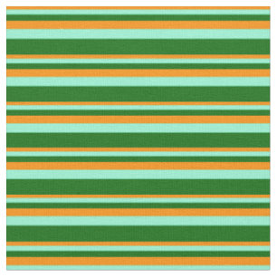 Dark Orange, Aquamarine, and Dark Green Stripes Fabric