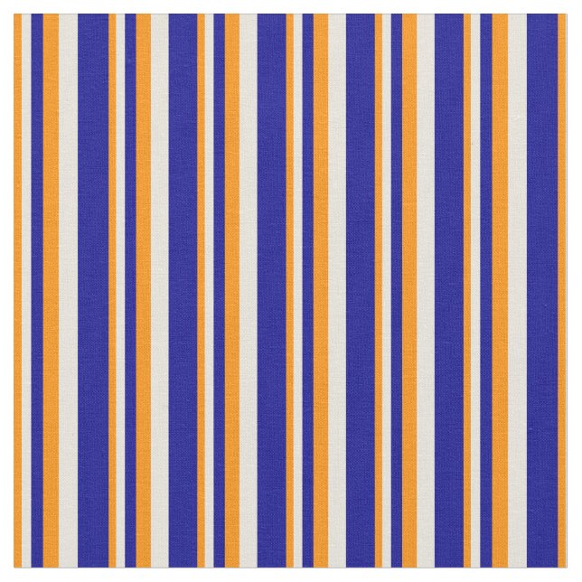 Dark Orange, Beige & Dark Blue Lines Fabric (Close Up)