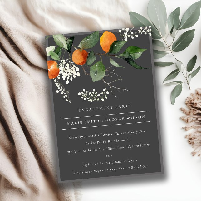 Dark Orange Blossom Botanical Engagement Invite (Creator Uploaded)