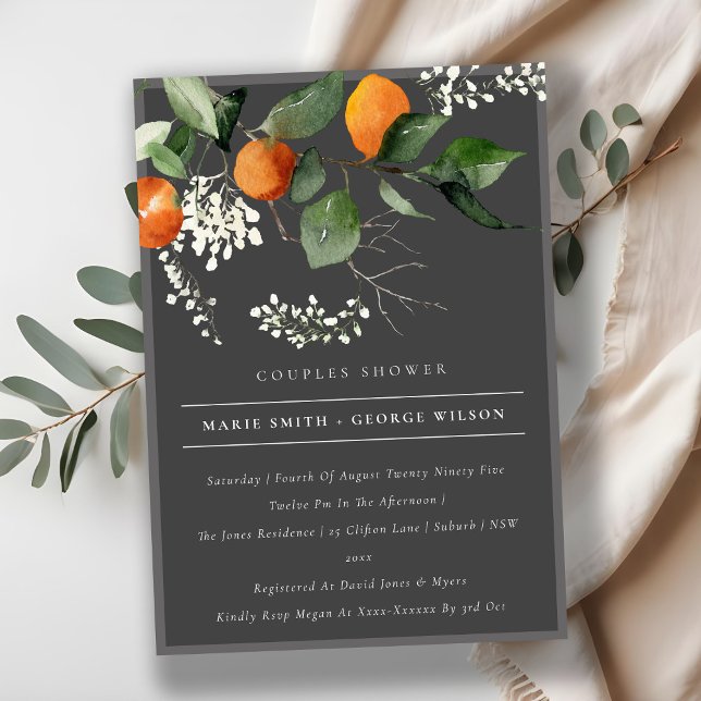 Dark Orange Blossom Foliage Couples Shower Invite (Creator Uploaded)
