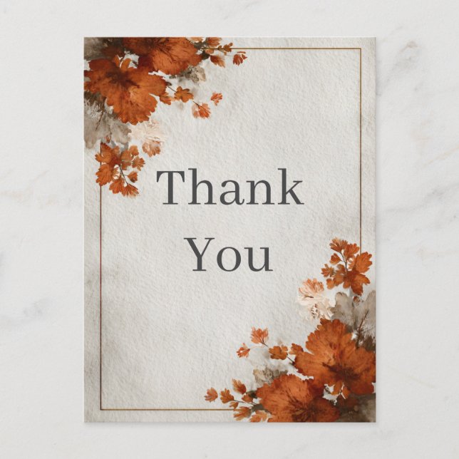 Dark Orange Fall Floral Thank You Card (Front)