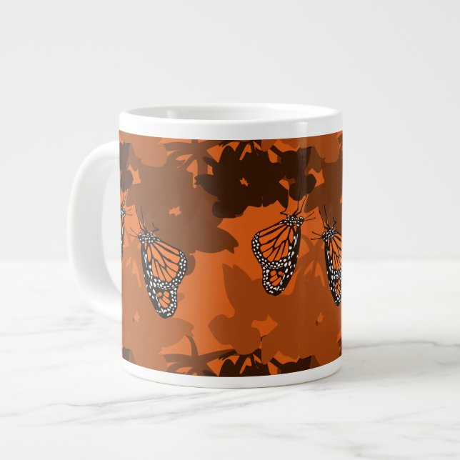 Dark Orange Feeding Monarch Butterfly Pair Large Coffee Mug (Front Left)