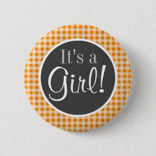 Dark Orange Gingham 6 Cm Round Badge