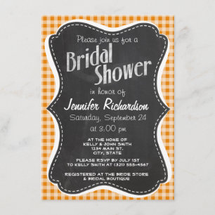 Dark Orange Gingham; Chalkboard Invitation
