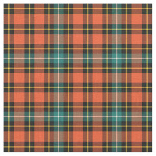 Dark Orange, Green and Black Halloween Plaid Fabric
