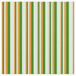 Dark Orange, Green & White Coloured Stripes Fabric