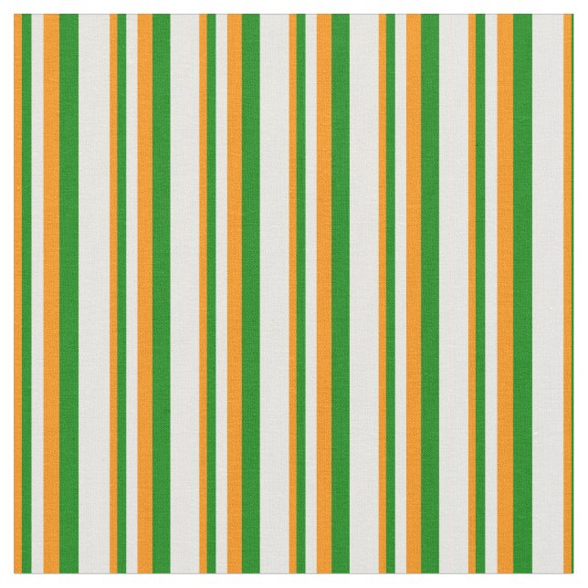 Dark Orange, Green & White Coloured Stripes Fabric (Close Up)