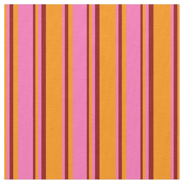 Dark Orange, Hot Pink & Dark Red Lined Pattern Fabric (Close Up)