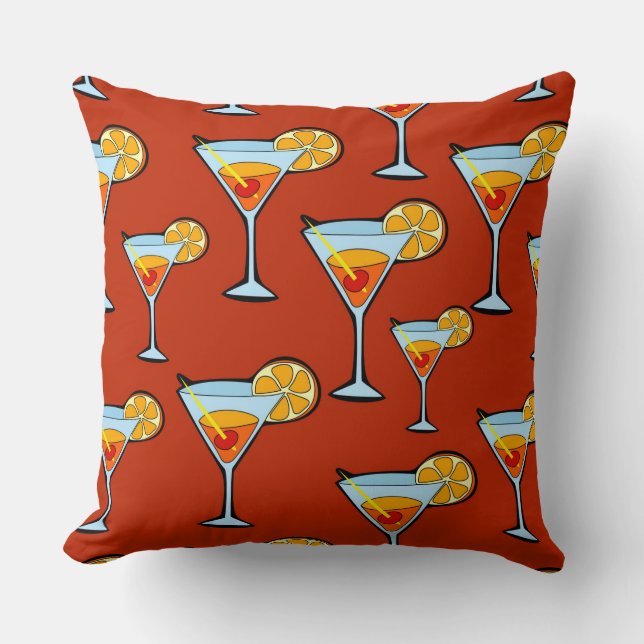 Dark Orange Martini Cocktail Pattern Cushion (Front)