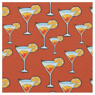 Dark Orange Martini Cocktail Pattern Fabric