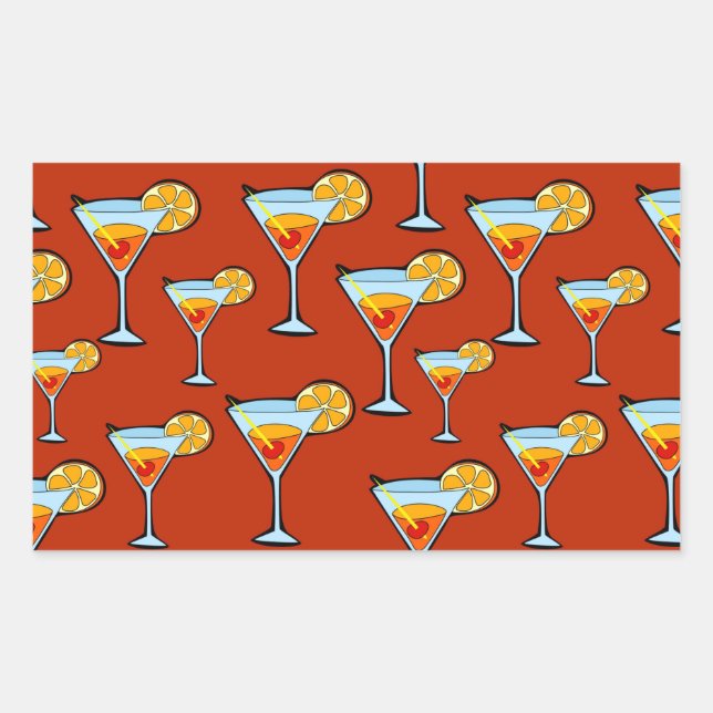 Dark Orange Martini Cocktail Pattern Rectangular Sticker (Front)