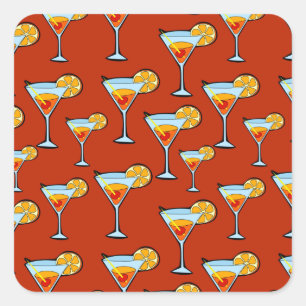 Dark Orange Martini Cocktail Pattern Square Sticker