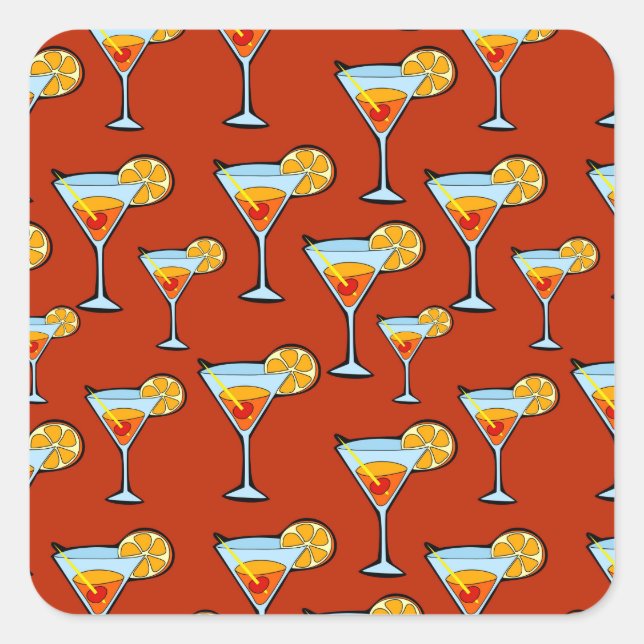 Dark Orange Martini Cocktail Pattern Square Sticker (Front)