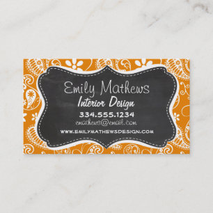 Dark Orange Paisley; Vintage Chalkboard look Business Card