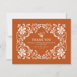 Dark Orange Shabby Chic Thank You Card
