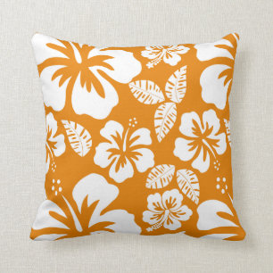 Dark Orange Tropical Hibiscus Cushion