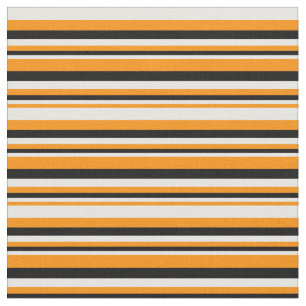 Dark Orange, White & Black Lines Pattern Fabric