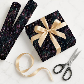 Dark Orchid Maximalist Gothic Floral Gift Wrap Pap