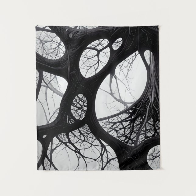 Dark Organic Roots Abstract Tapestry (Front)