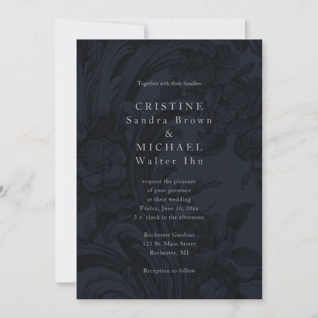 Dark ornamental elegant wedding invitation (Front)
